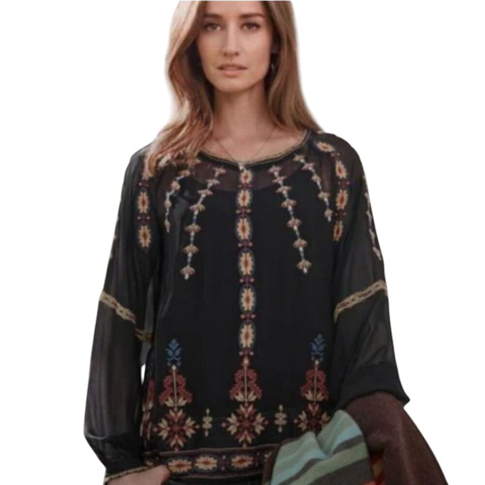 Sundance Women's 100% Silk Embroidered Cottagecore Boho Prairie Artsy Top size L